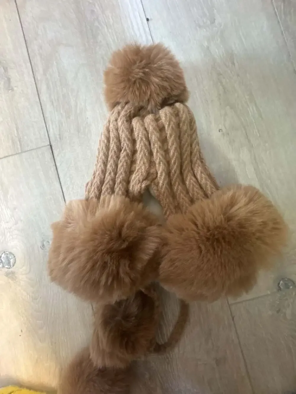 Women's Winter Cable Knit Beanie with Faux Fur Cuff and Antler Details